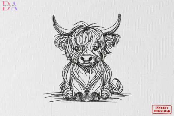 Cute Highland Cow Sketch Animal